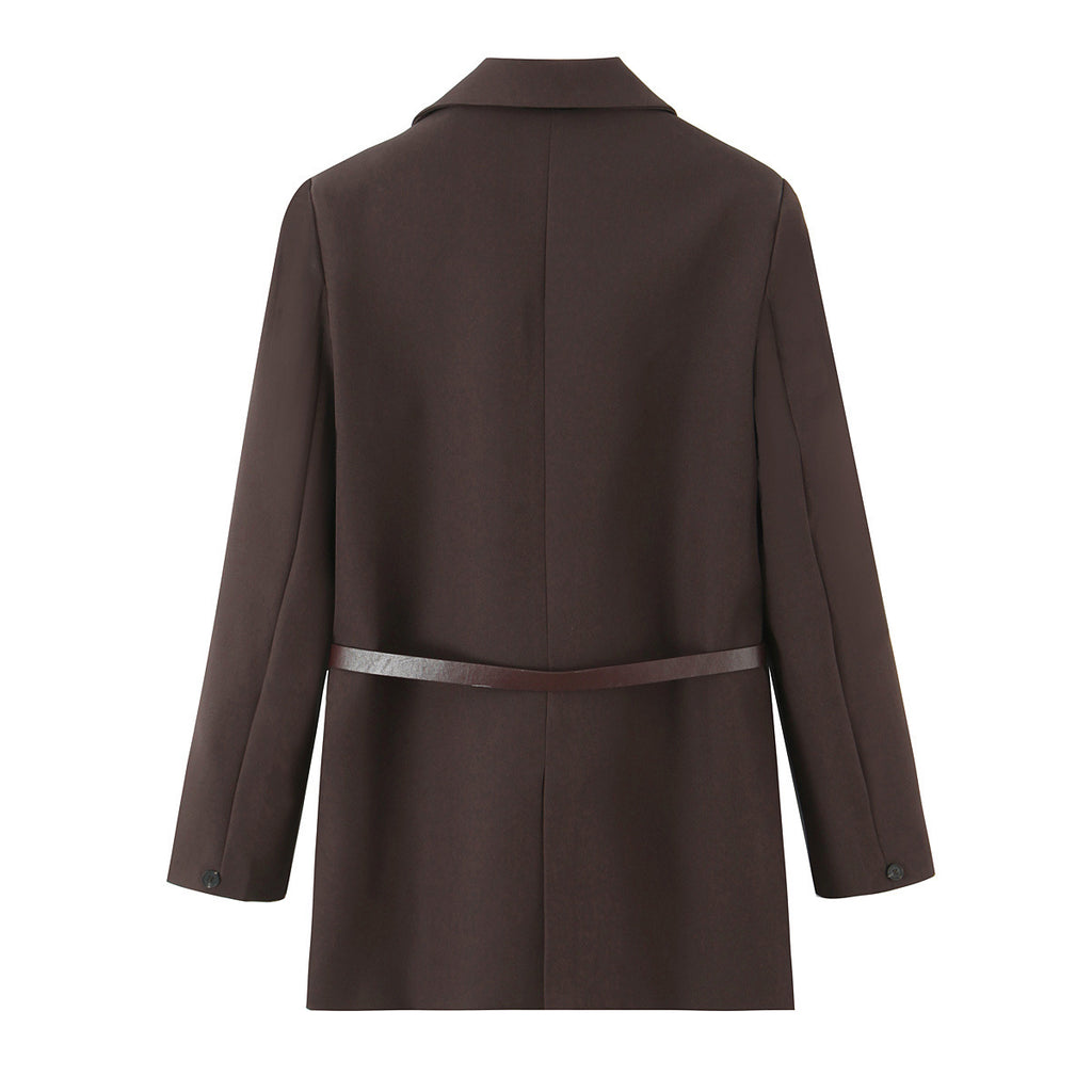 Commuting style elegant belt hip hugging skirt suit set