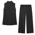 Sleeveless top+silk pleated pants women's clothing