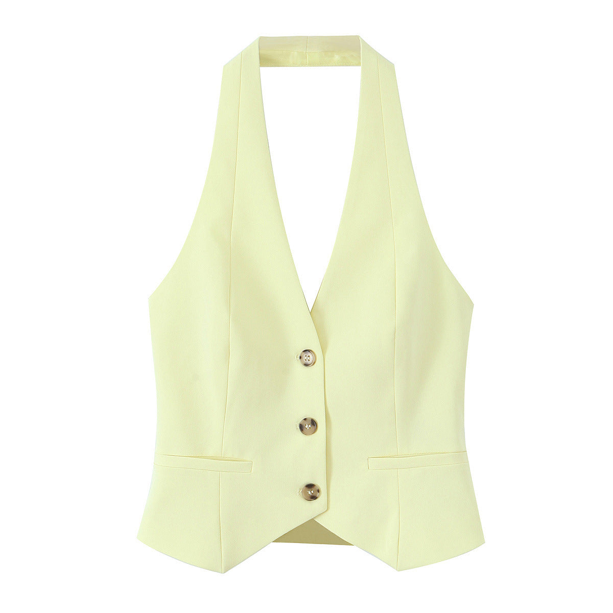 Neck collar vest style top+loose pleated pants set for women