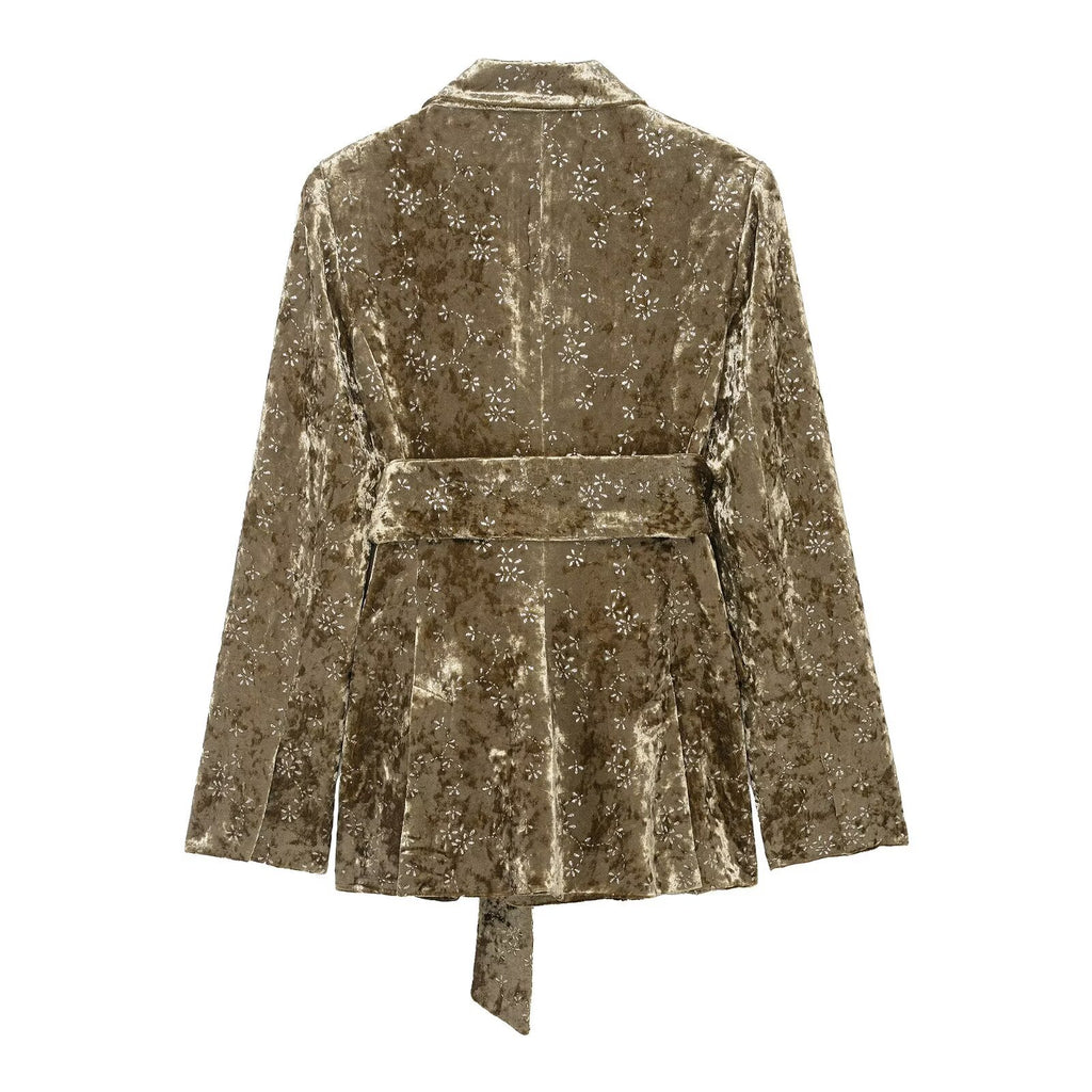 Velvet waistband suit jacket+pants set