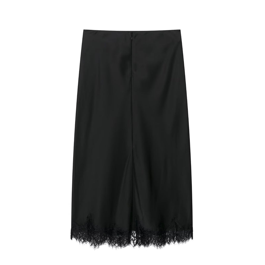 Neck collar lace top+skirt set