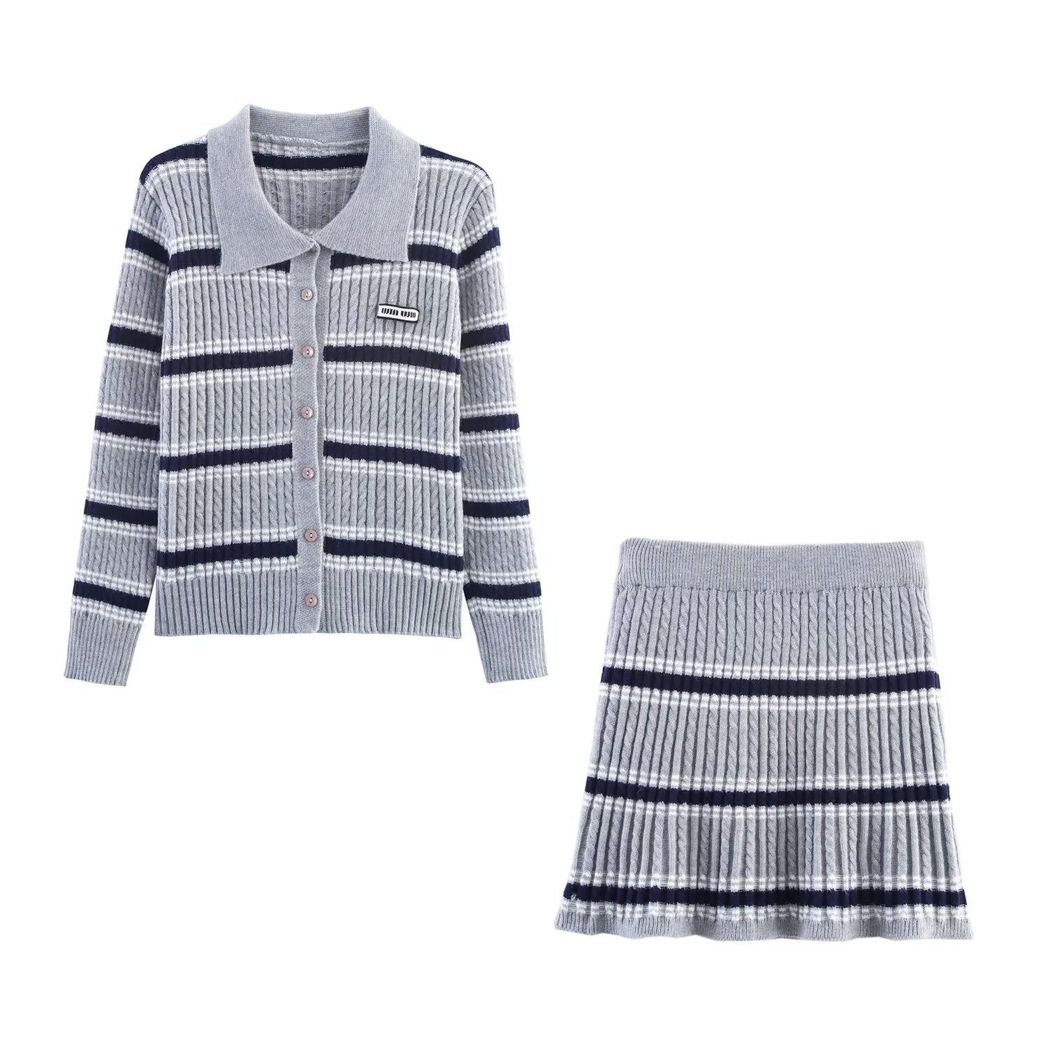 Knitted striped top+Knitted skirt set