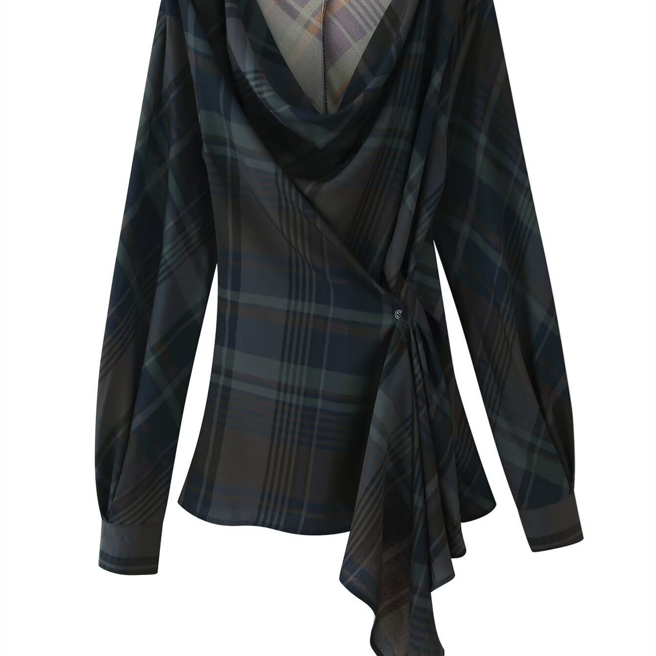 Plaid pleated top+balloon pants