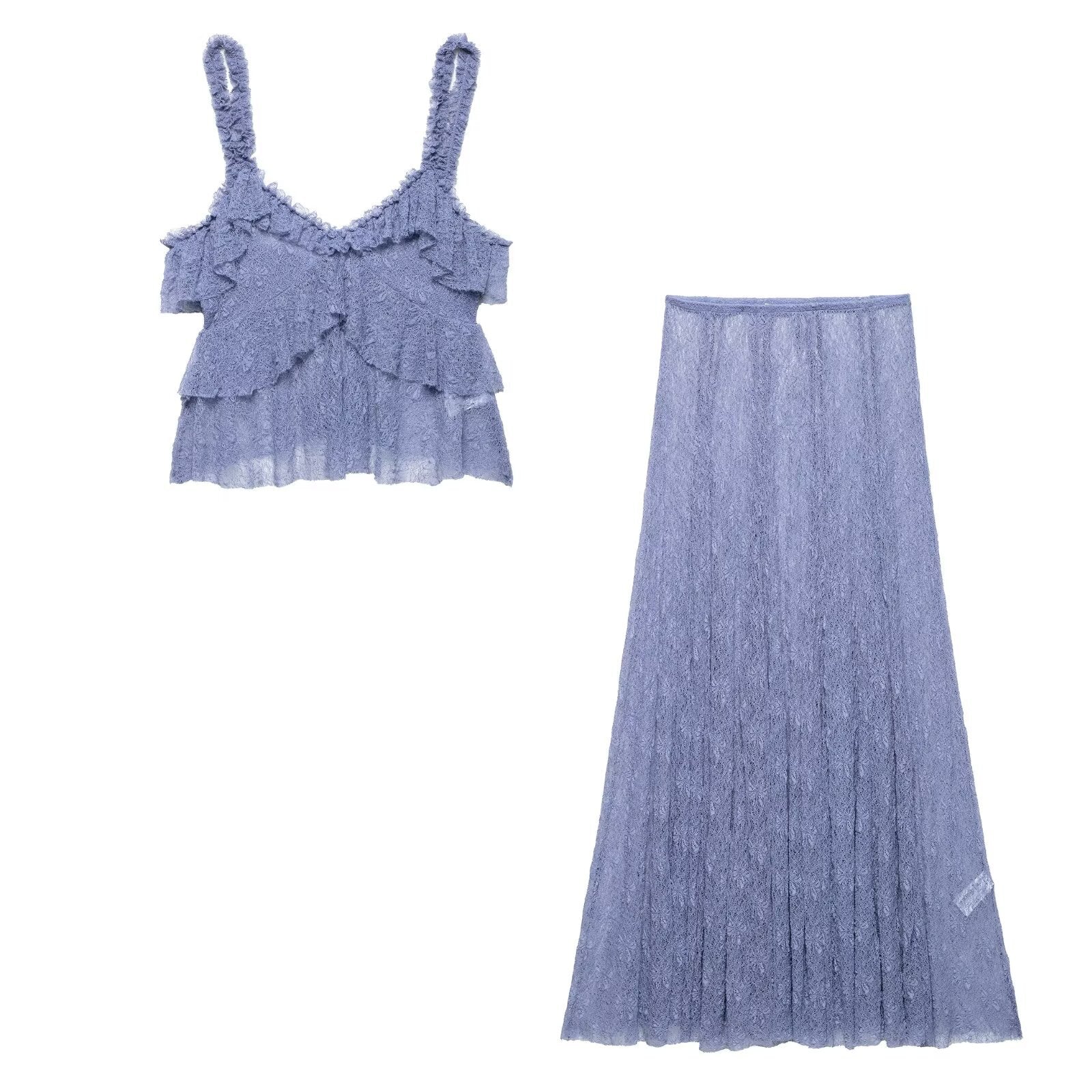 Lace camisole top+lace long skirt set for women