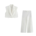 Summer casual short vest+wide leg pants set for women