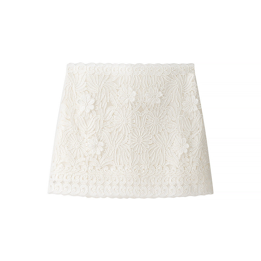 Lace patchwork lace up shirt+short skirt set