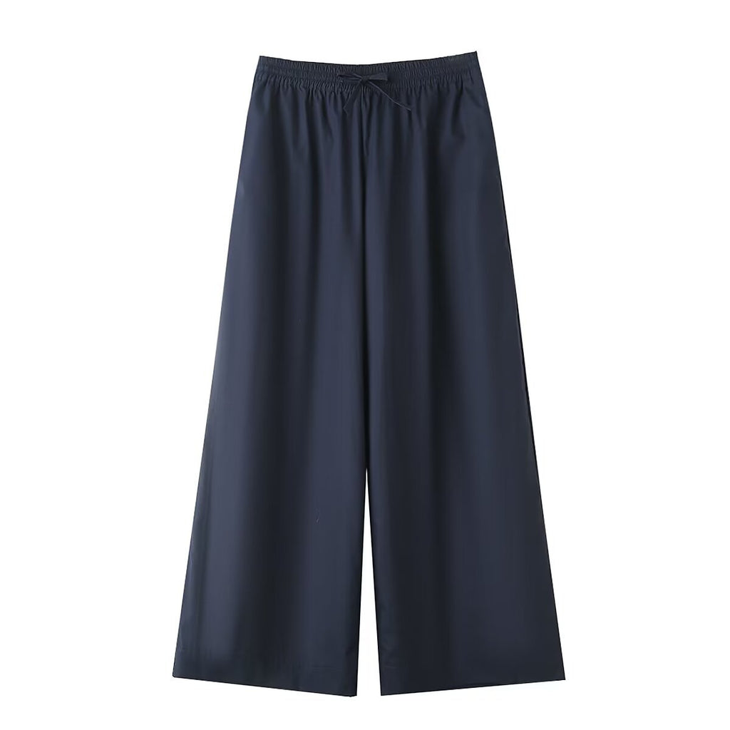 Double breasted poplin shirt+wide leg pants set