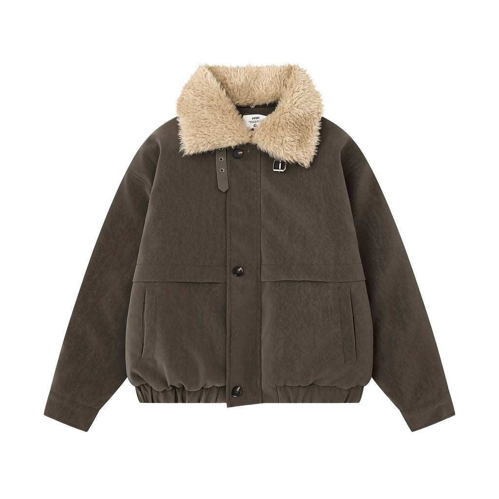 Retro Barn style PU leather detachable fur collar jacket for women