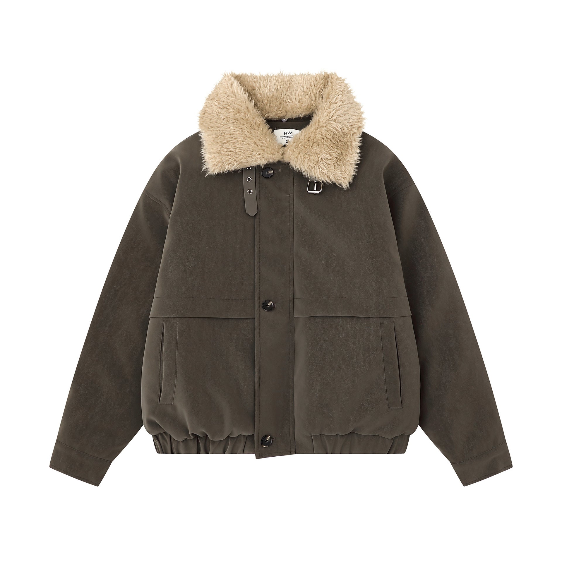 Retro Barn style PU leather detachable fur collar jacket for women