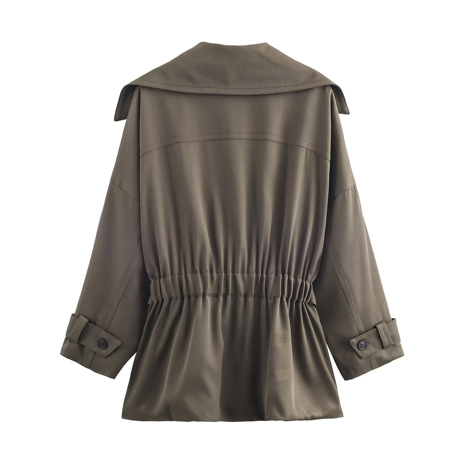 Style Women's Straight Leg Belted Flowing Trench Coat Mid-Waist Pleated Long Pants