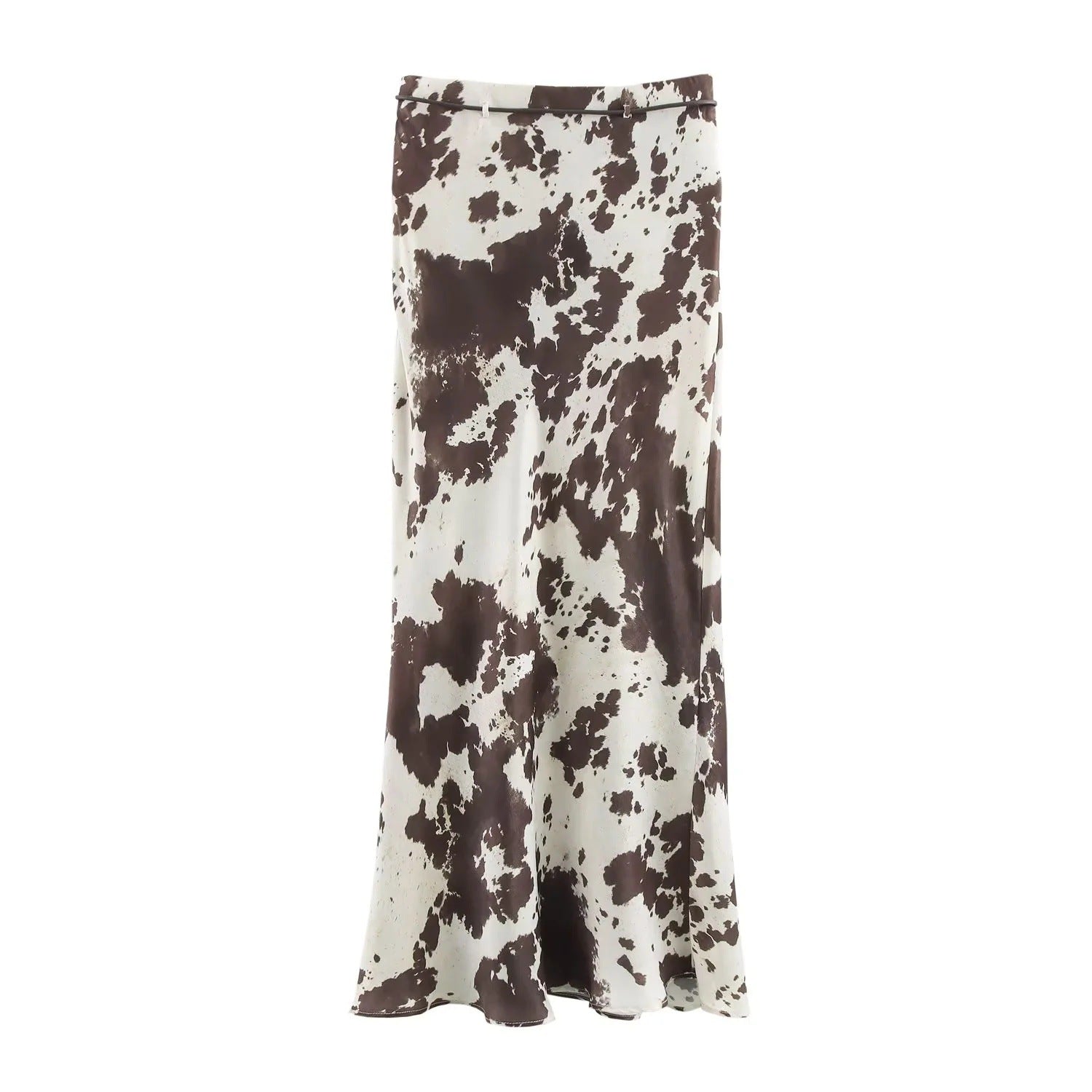 Animal print shirt+silk skirt set with belt