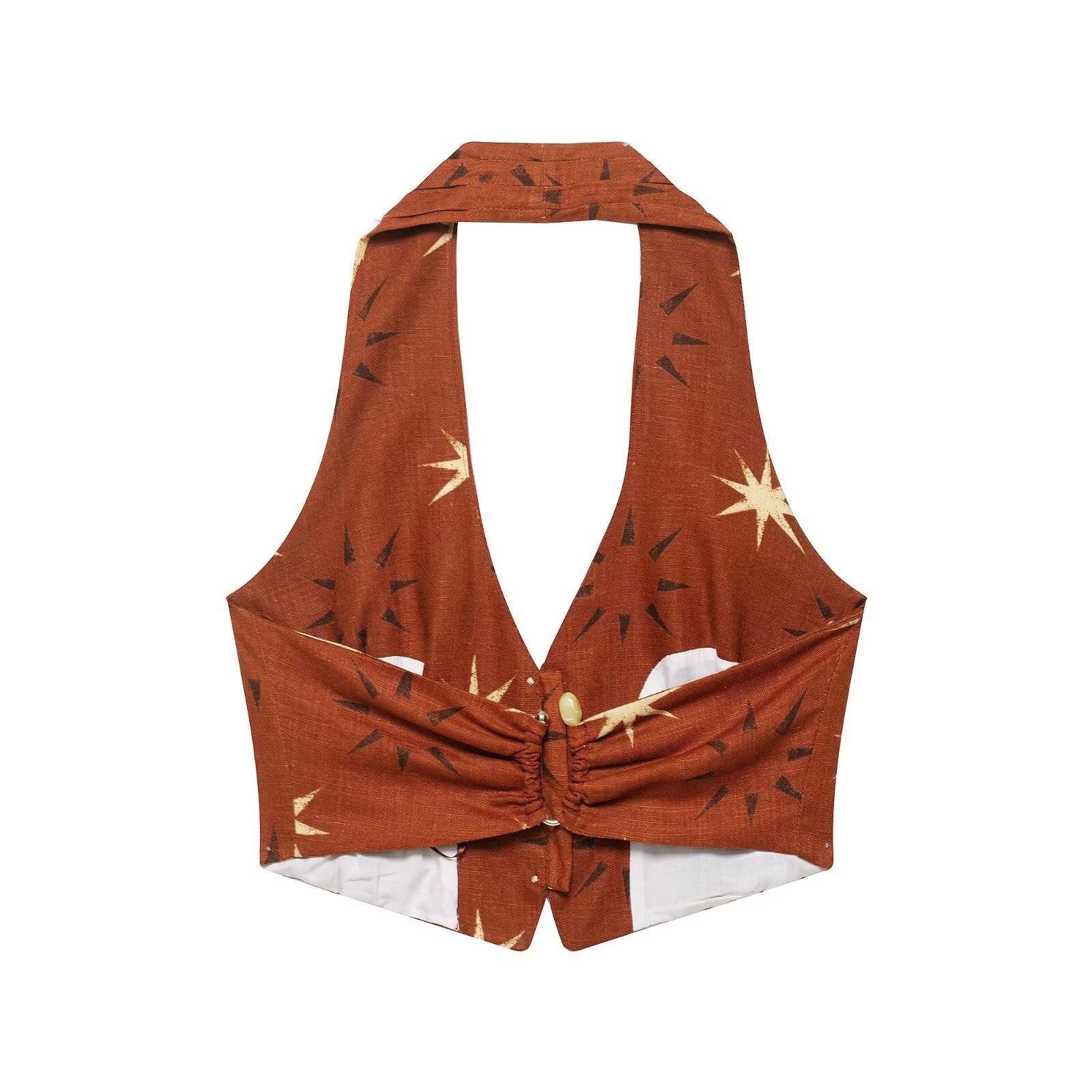 Printed linen blend top+straight leg pants set