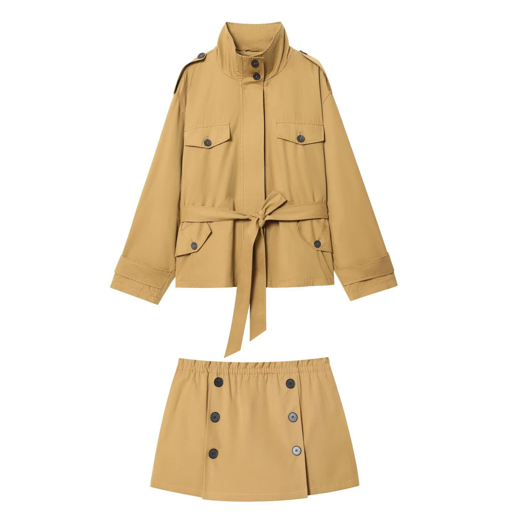 Short windbreaker jacket+skirt pants set