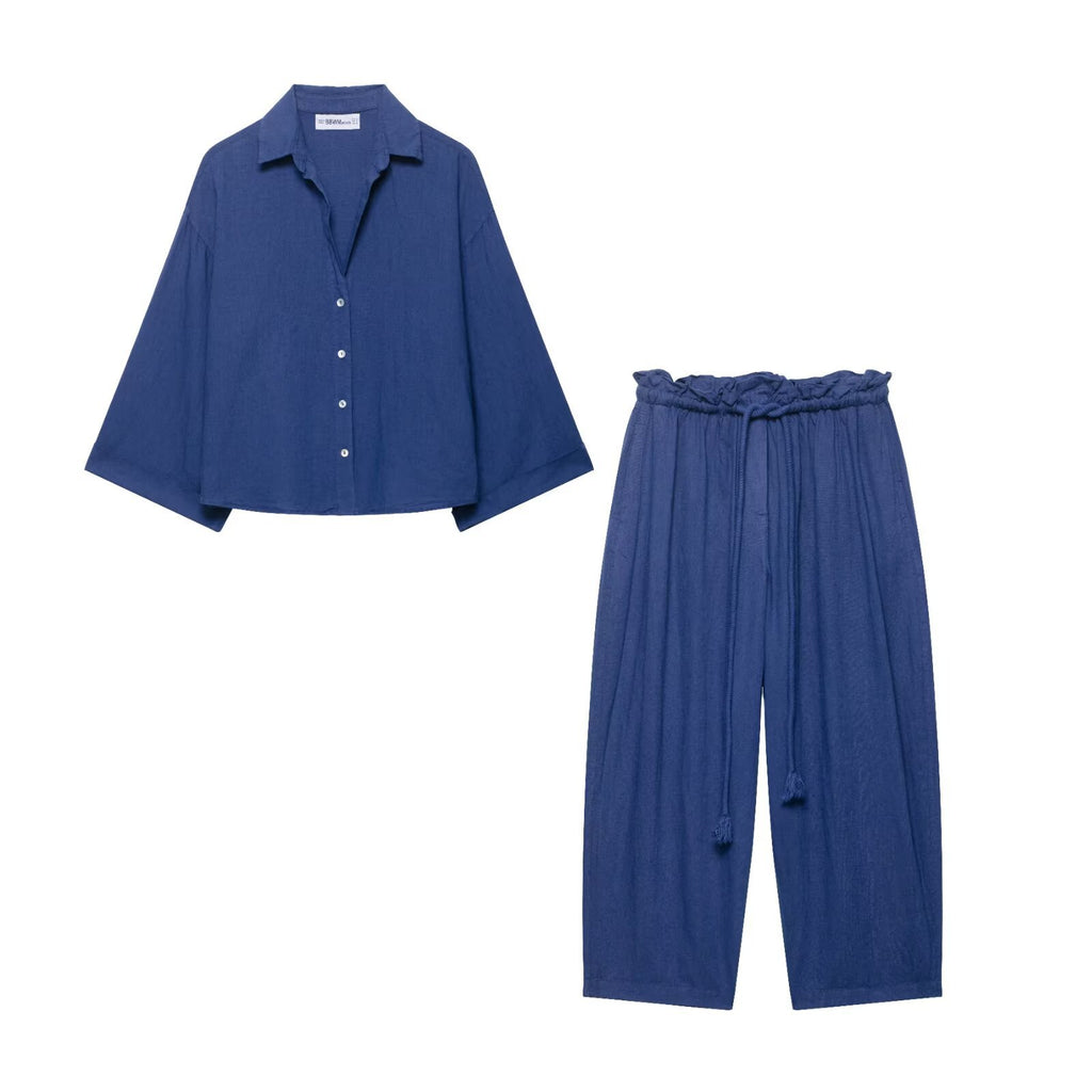 Linen blend shirt+pants set