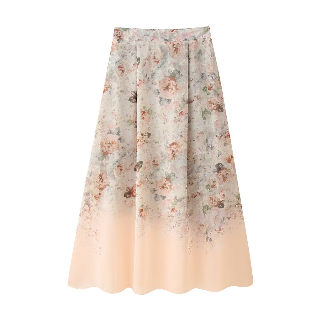 Flower print long sleeved shirt+skirt set