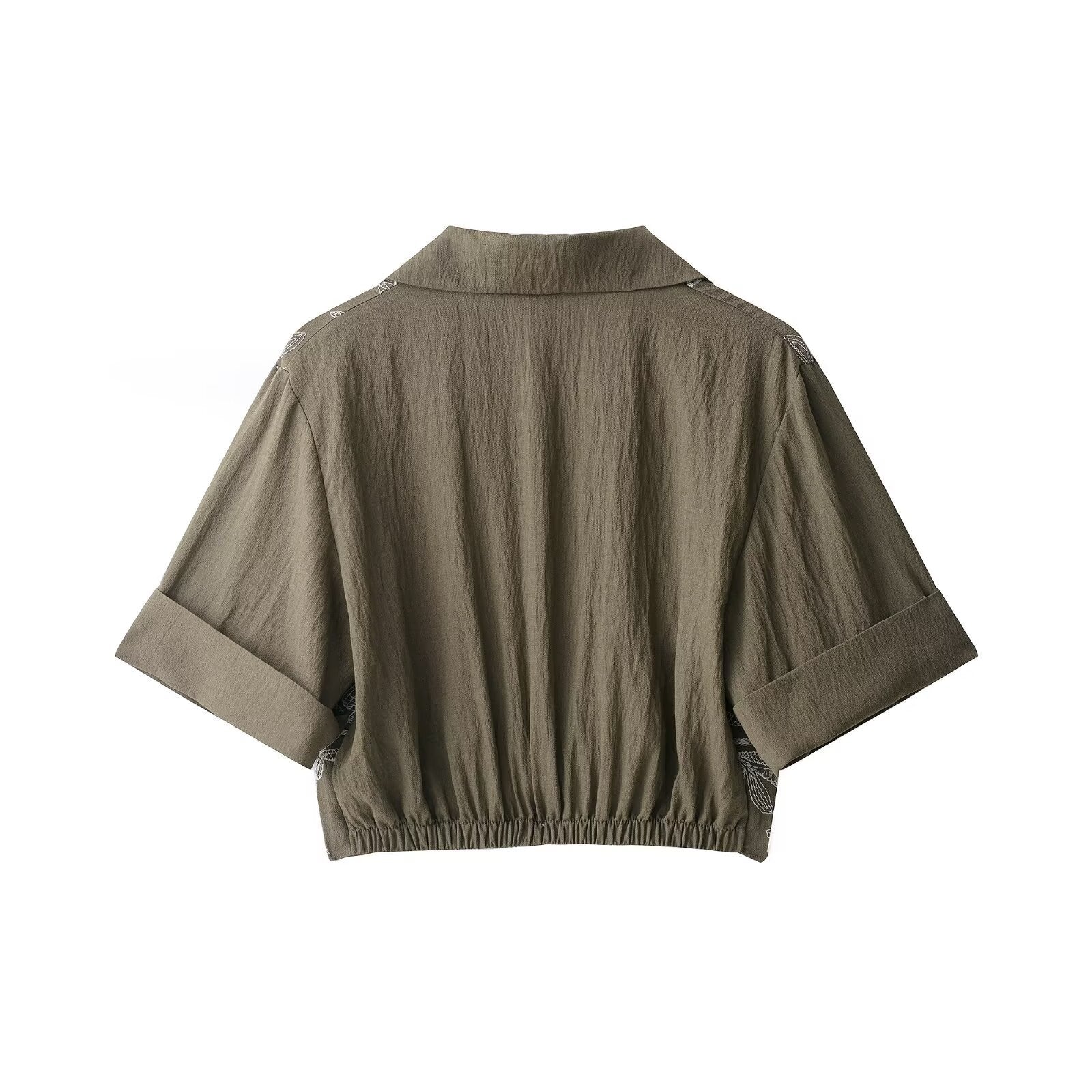 Short sleeved embroidered shirt+double breasted skirt pants