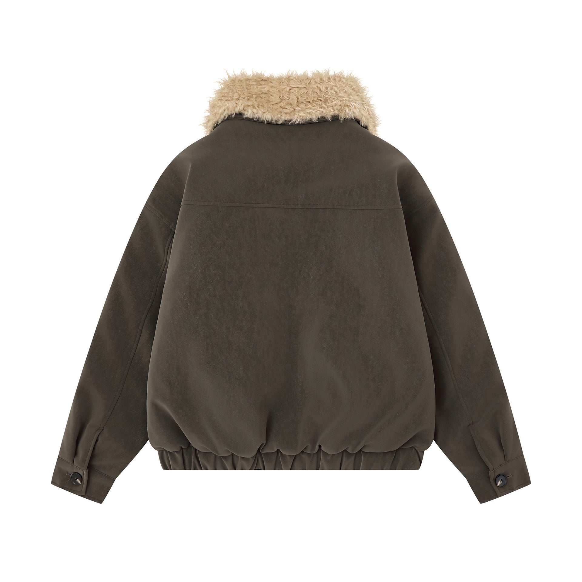 Retro Barn style PU leather detachable fur collar jacket for women