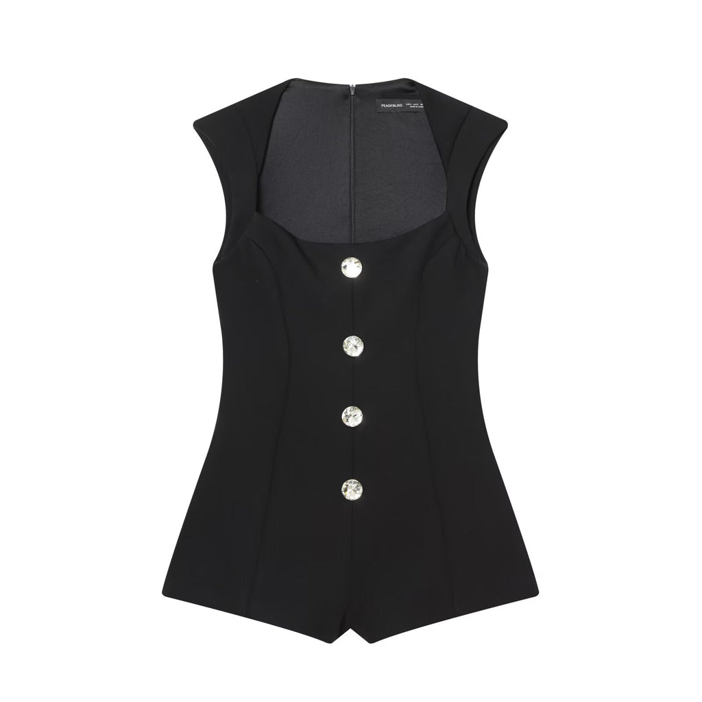 Jewelry button decoration short jumpsuit women's clothing