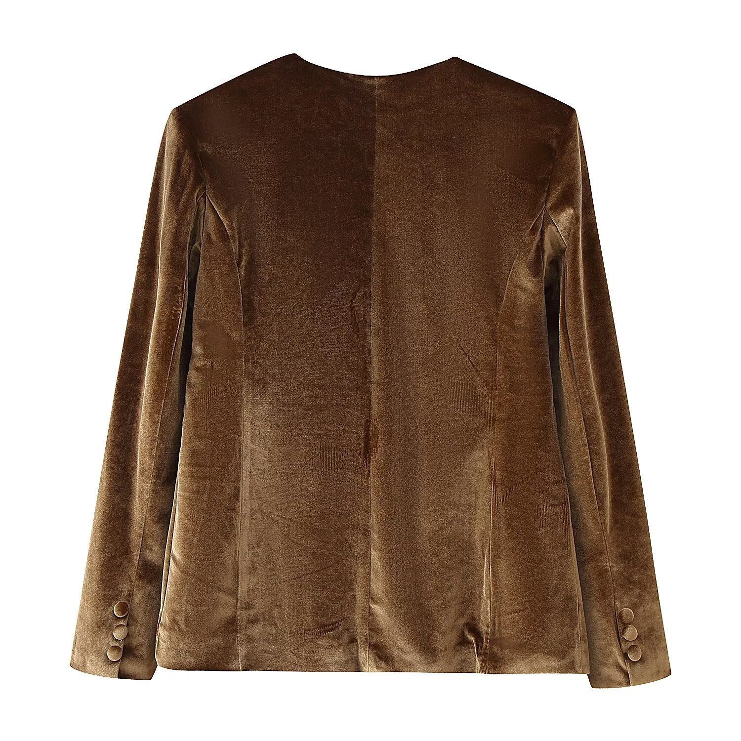 V-neck velvet pocket embellished suit jacket+velvet micro flared pants