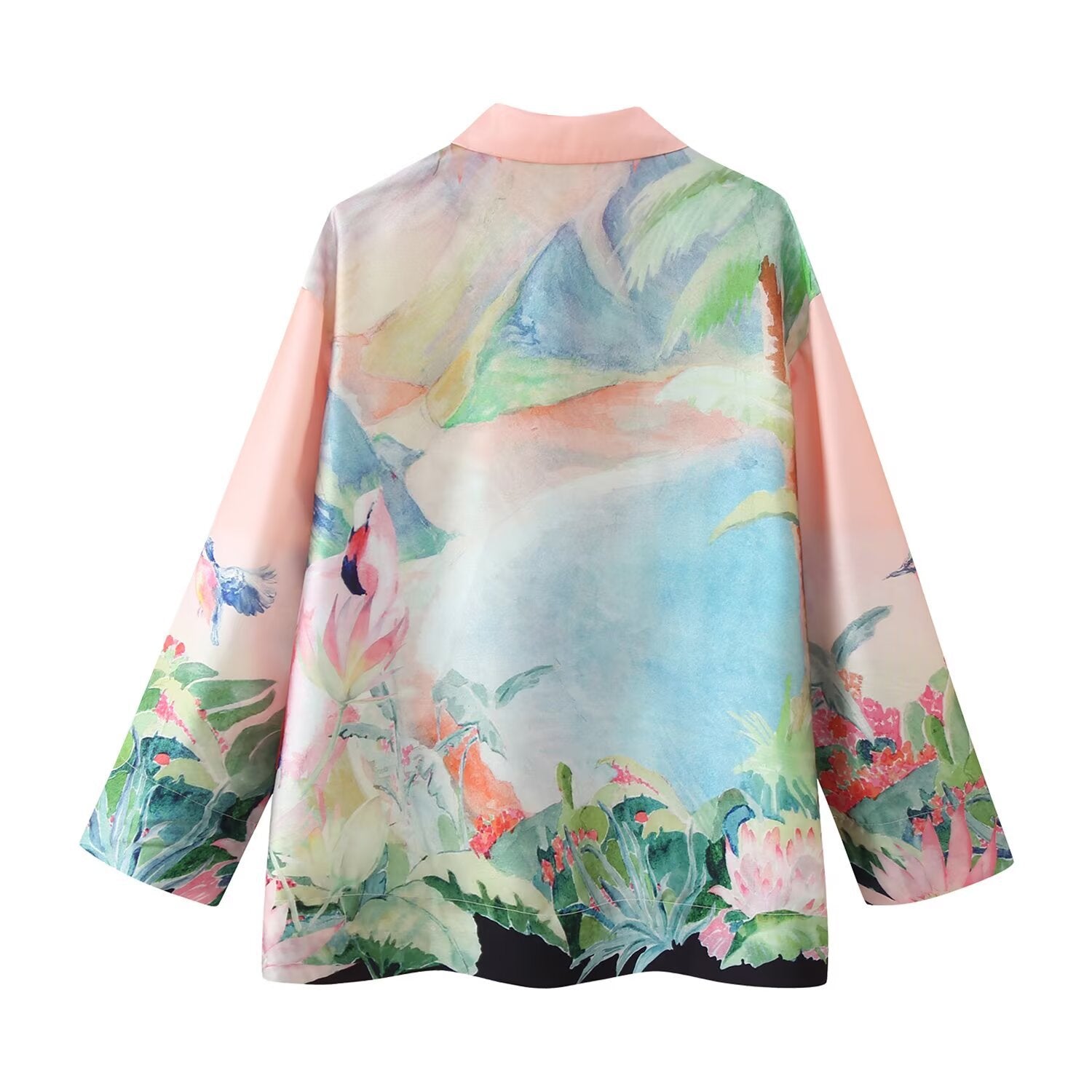 Large silhouette twill printed shirt+straight leg pants set