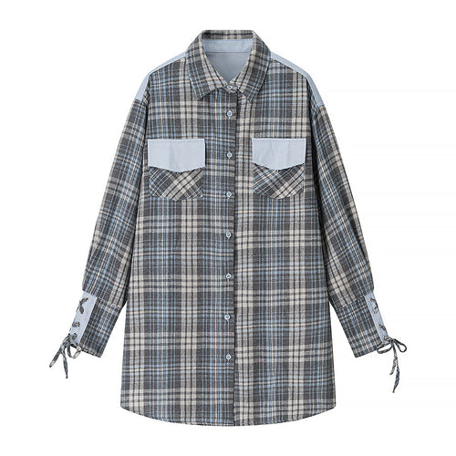 Checkered shirt+short skirt two-piece set