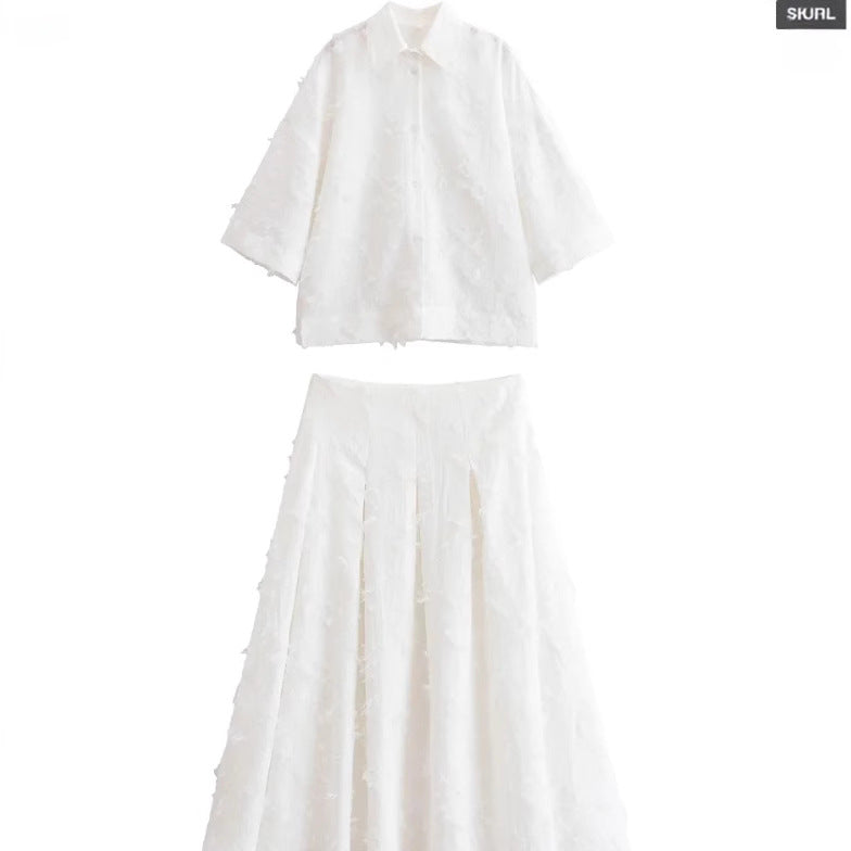 Skirt Set for Women Casual Wear Long Sleeve Flowing Design Two-Piece Outfit