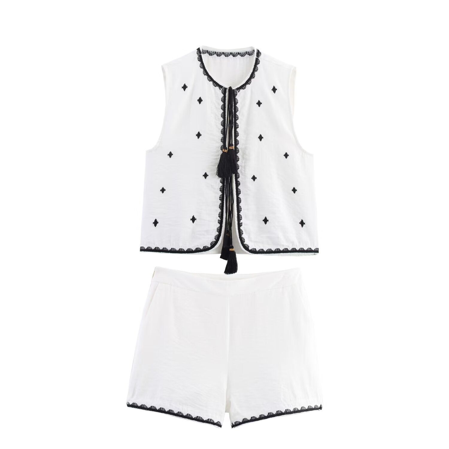 Embroidered Su Sui vest+shorts set