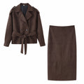 Set of short jacket with collar tie and skirt