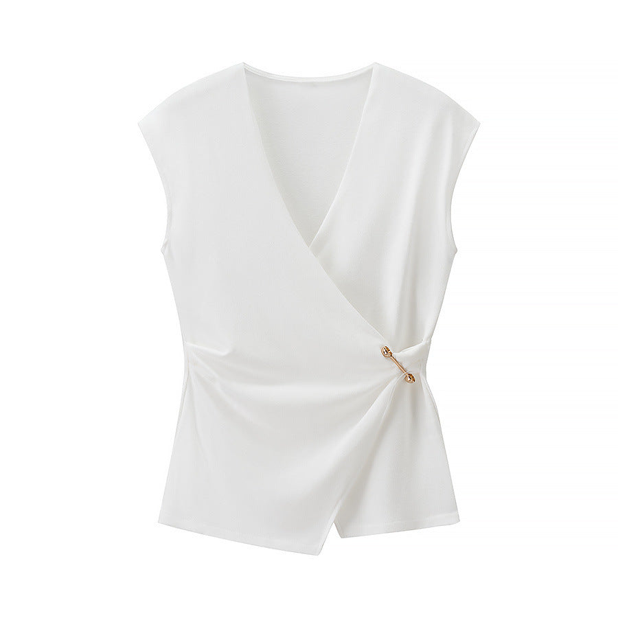 Pin texture sleeveless top+pants set