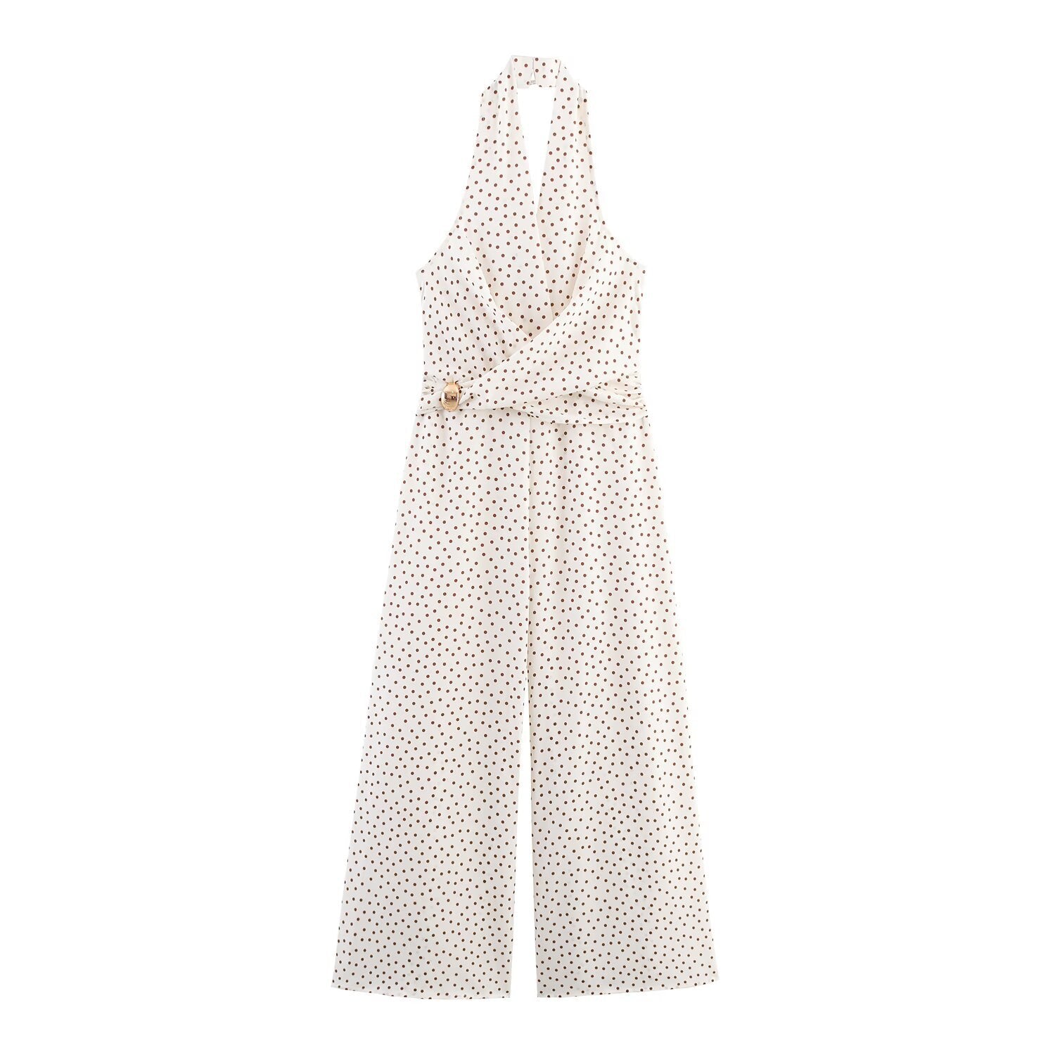 Wave point hanging neck jumpsuit