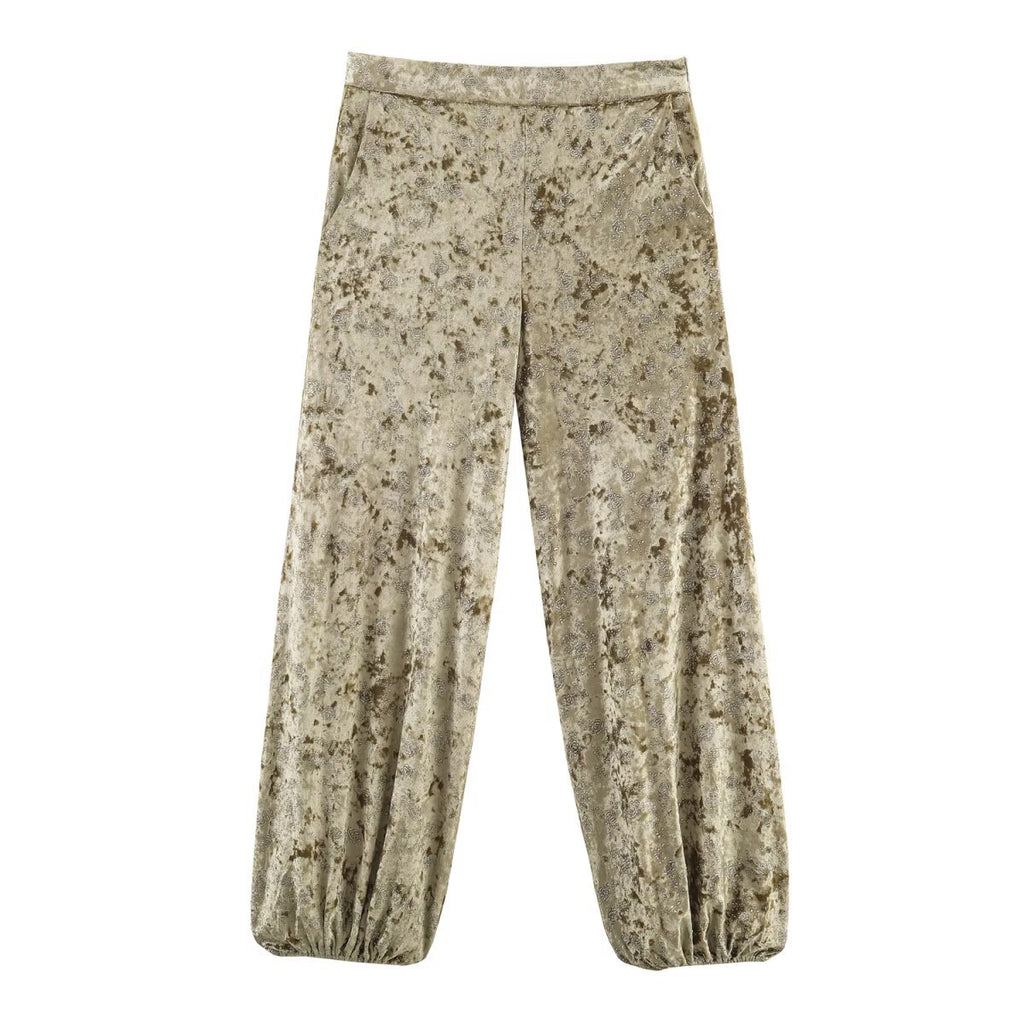 Metallic line waistband suit+pants set