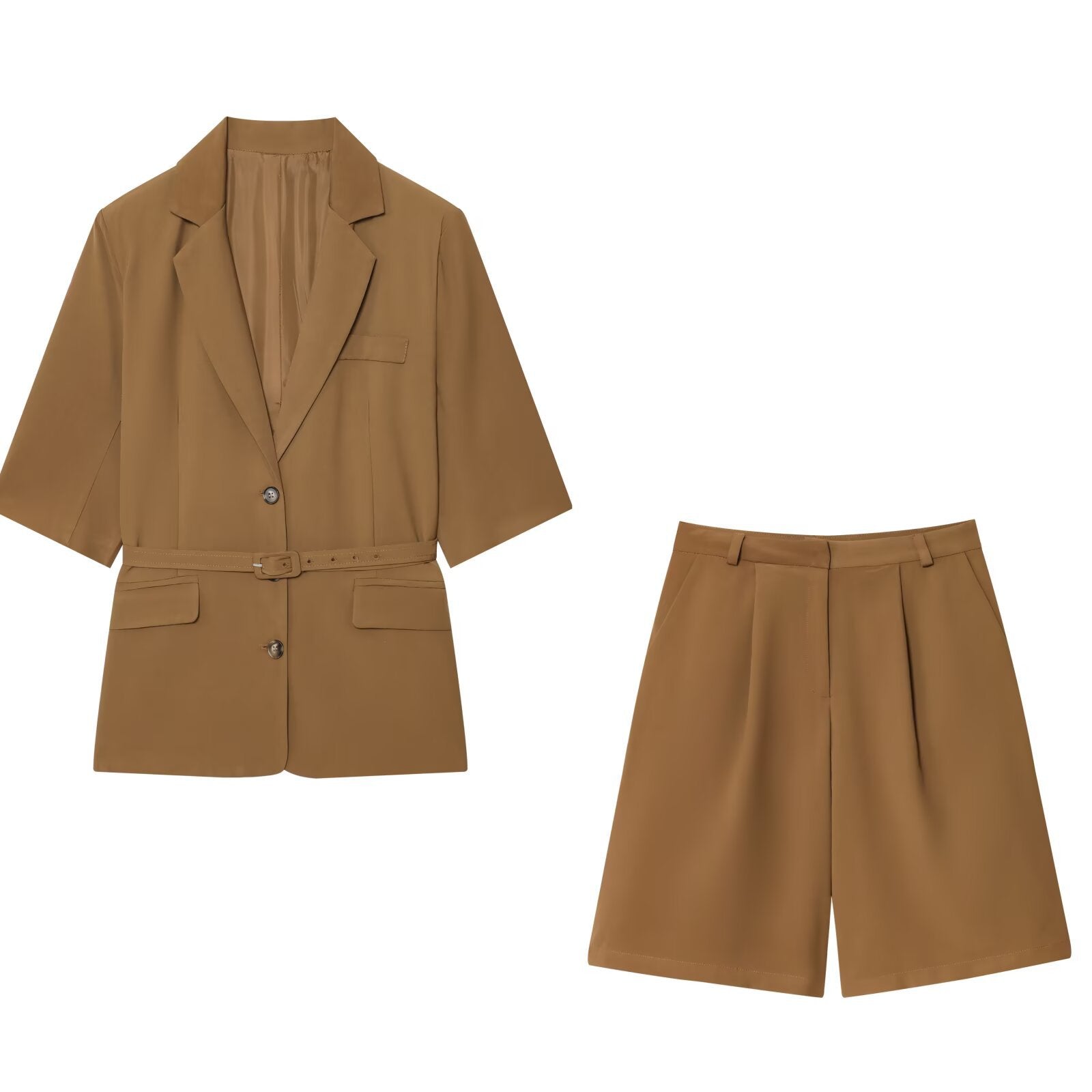Belt and short sleeved suit style jacket+pants set