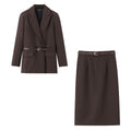 Commuting style elegant belt hip hugging skirt suit set