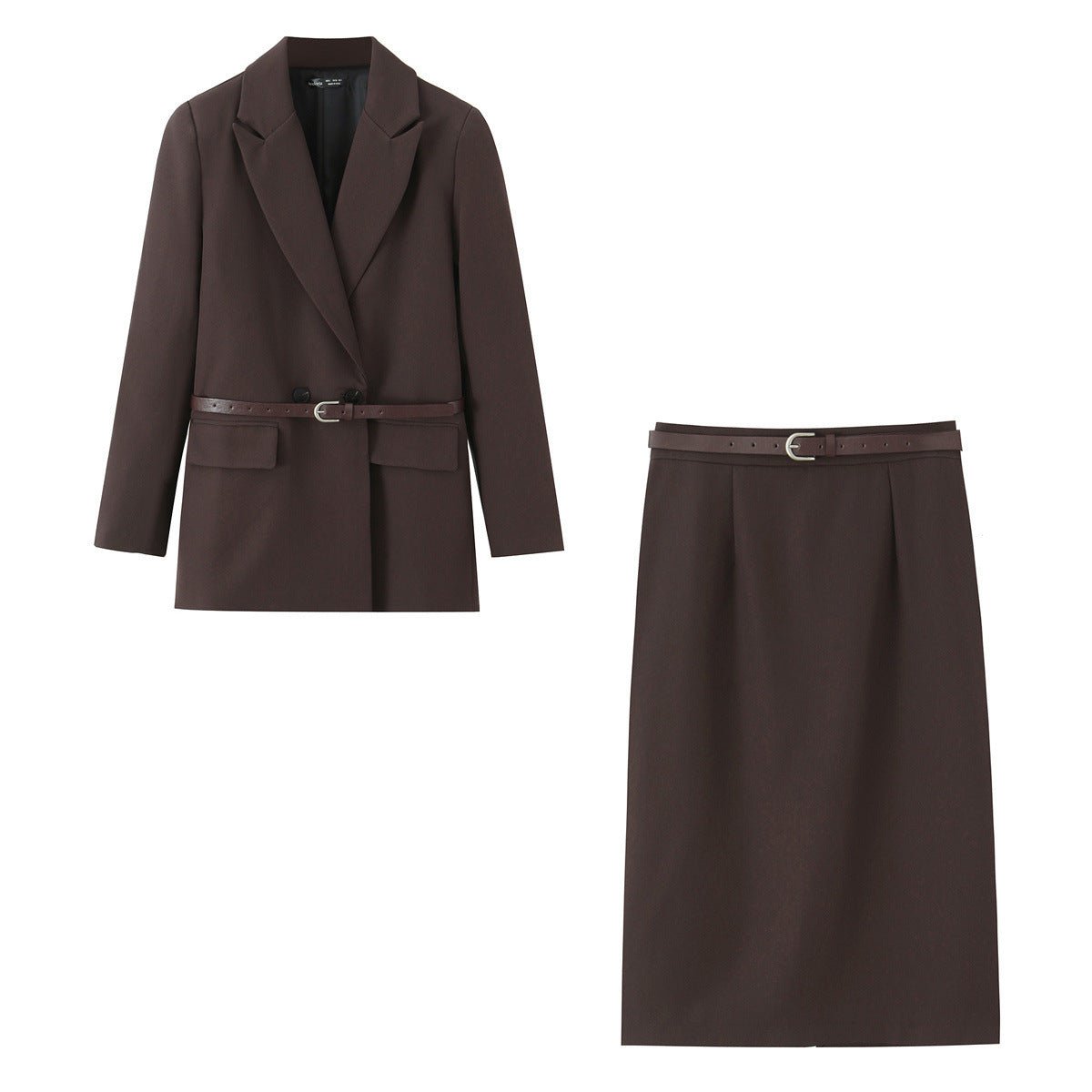 Commuting style elegant belt hip hugging skirt suit set