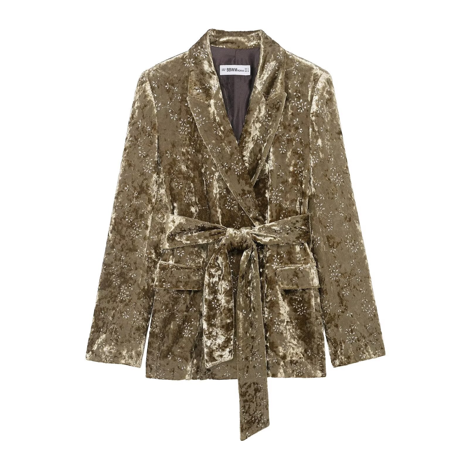 Velvet waistband suit jacket+pants set