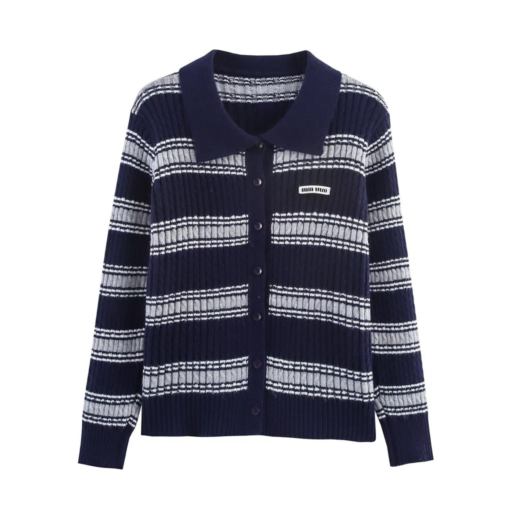 Knitted striped top+Knitted skirt set