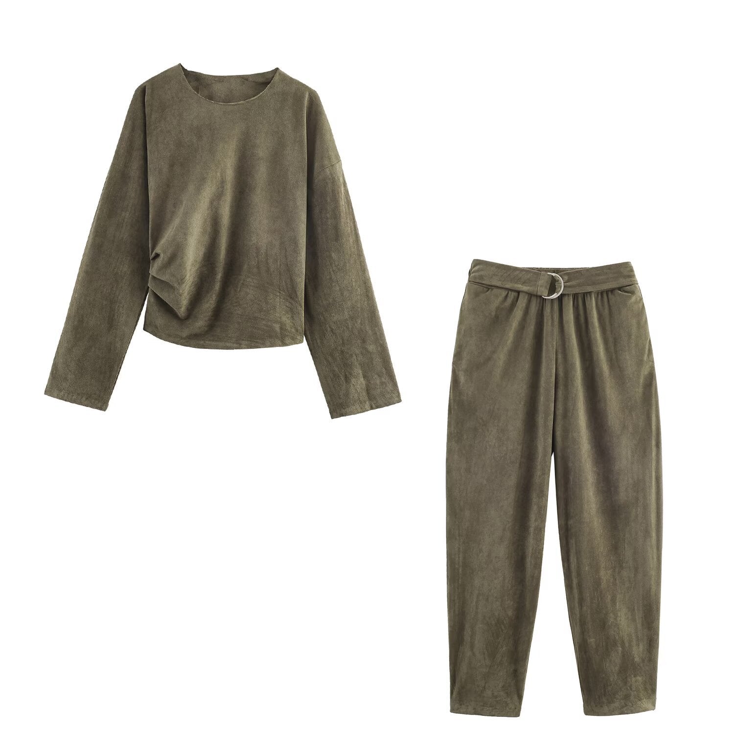 Anti suede effect top and pants set