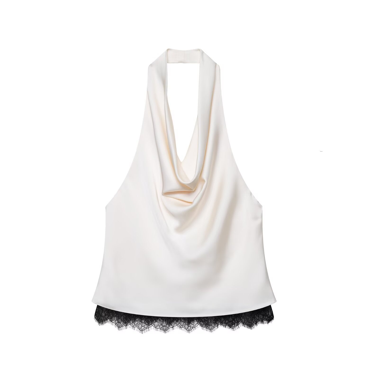 Lace embellished satin top+skirt set