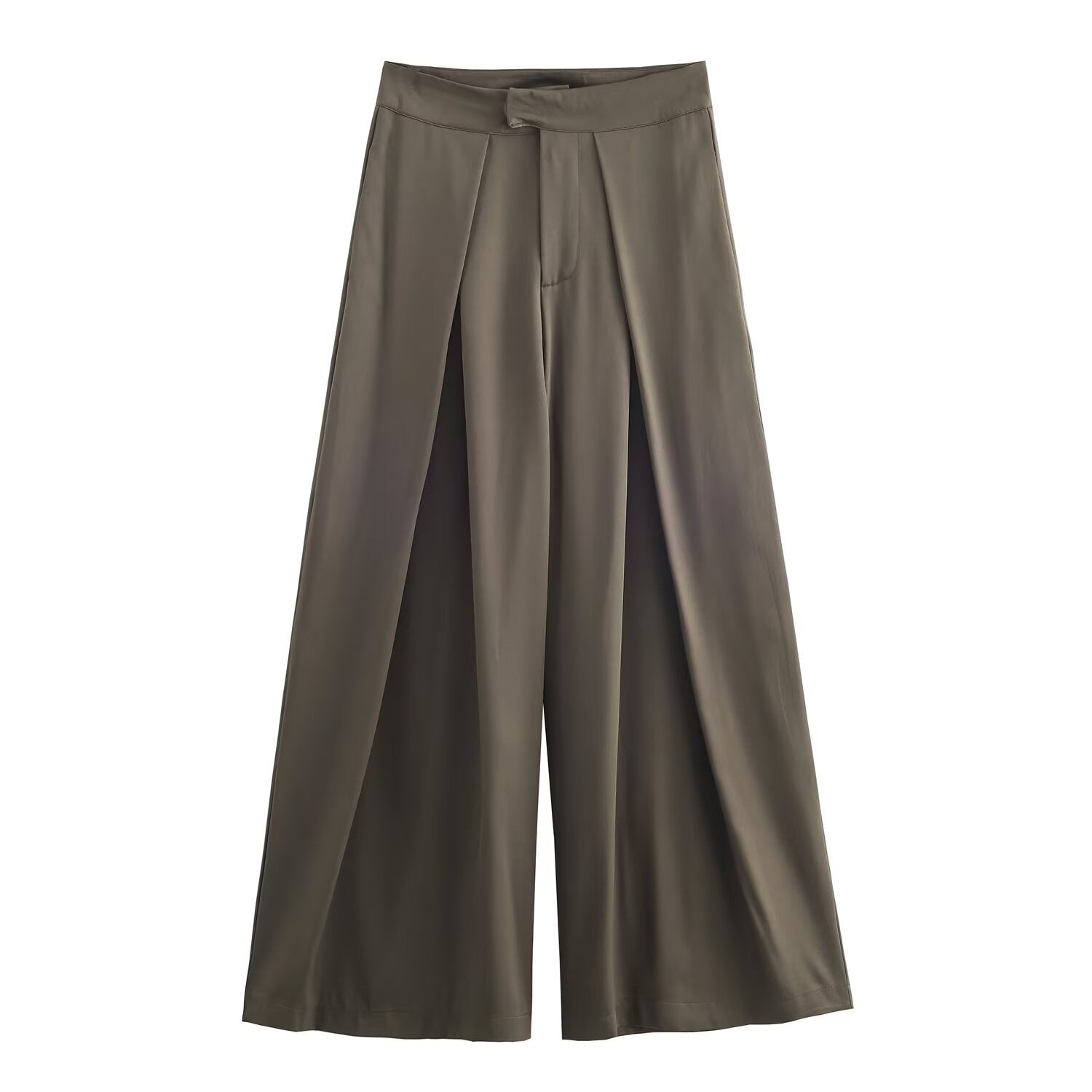 Style Women's Straight Leg Belted Flowing Trench Coat Mid-Waist Pleated Long Pants