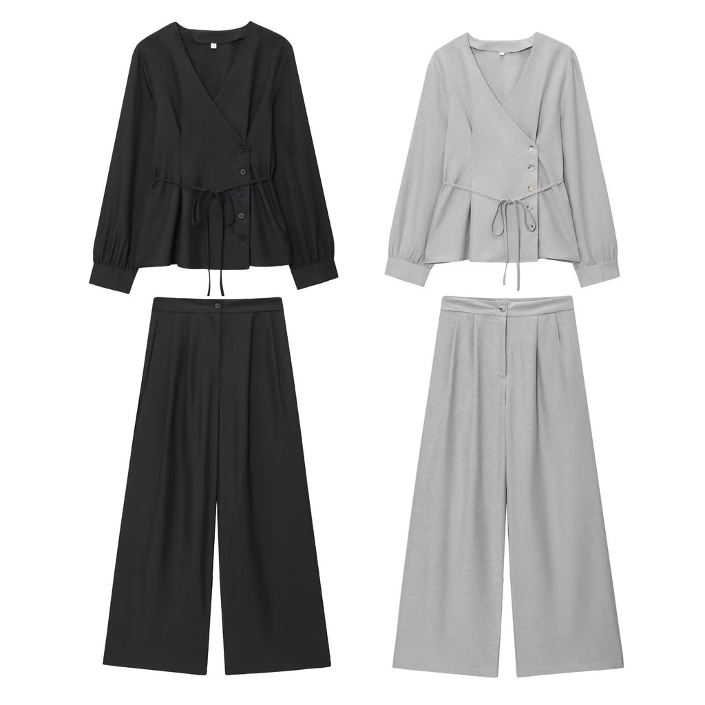 Irregular Top + Casual Long Pants Set for Women