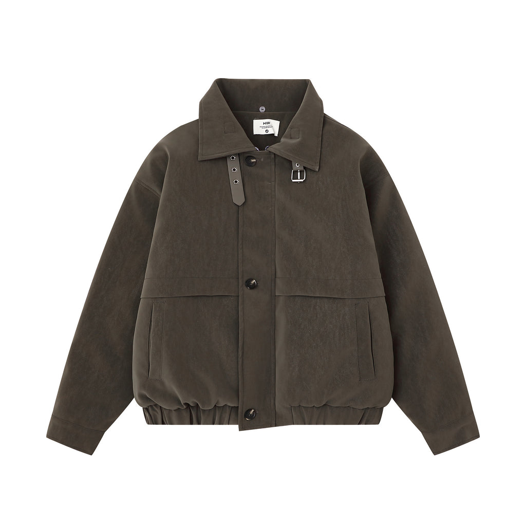 Retro Barn style PU leather detachable fur collar jacket for women