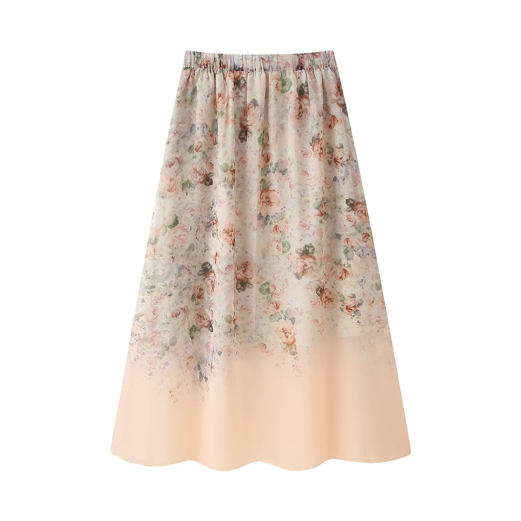 Flower print long sleeved shirt+skirt set