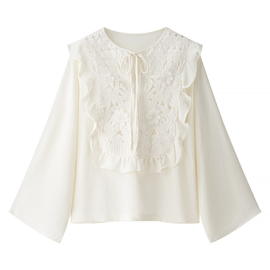 Lace patchwork lace up shirt+short skirt set