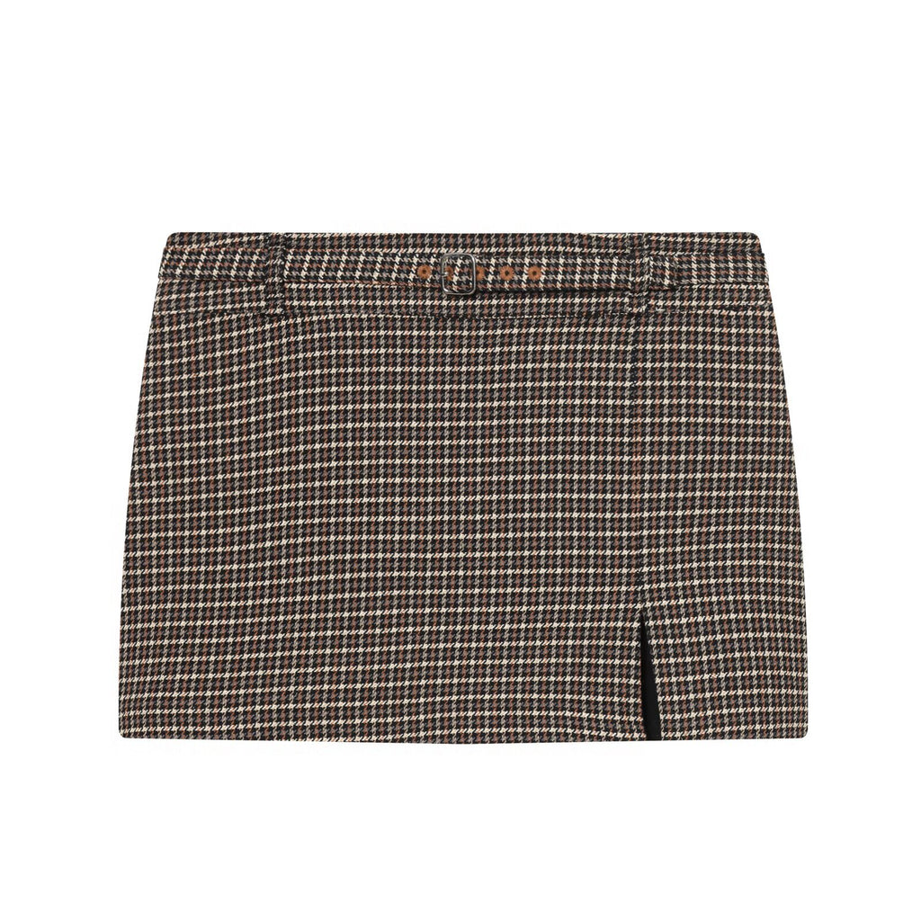 Winter houndstooth jacket+waistband skirt pants