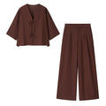 Solid color top+straight leg pants set