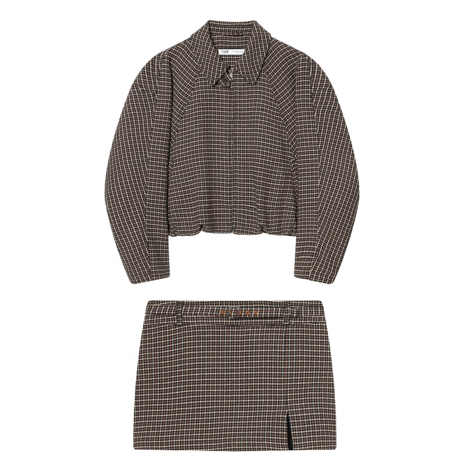 Winter houndstooth jacket+waistband skirt pants