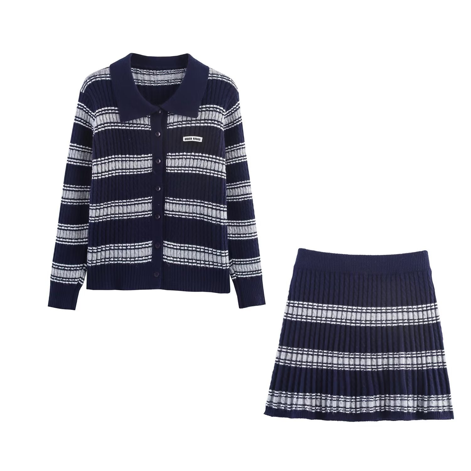 Knitted striped top+Knitted skirt set
