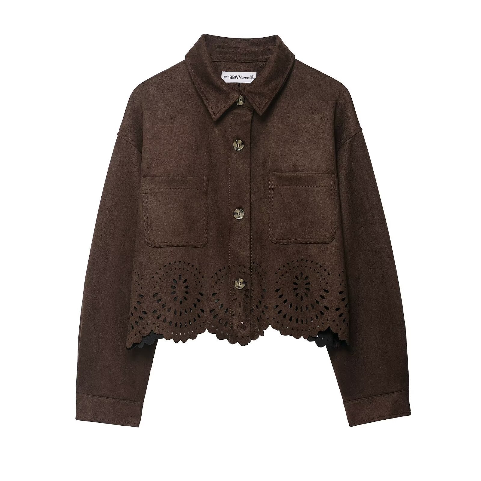 Hollow hem suede jacket+pants set