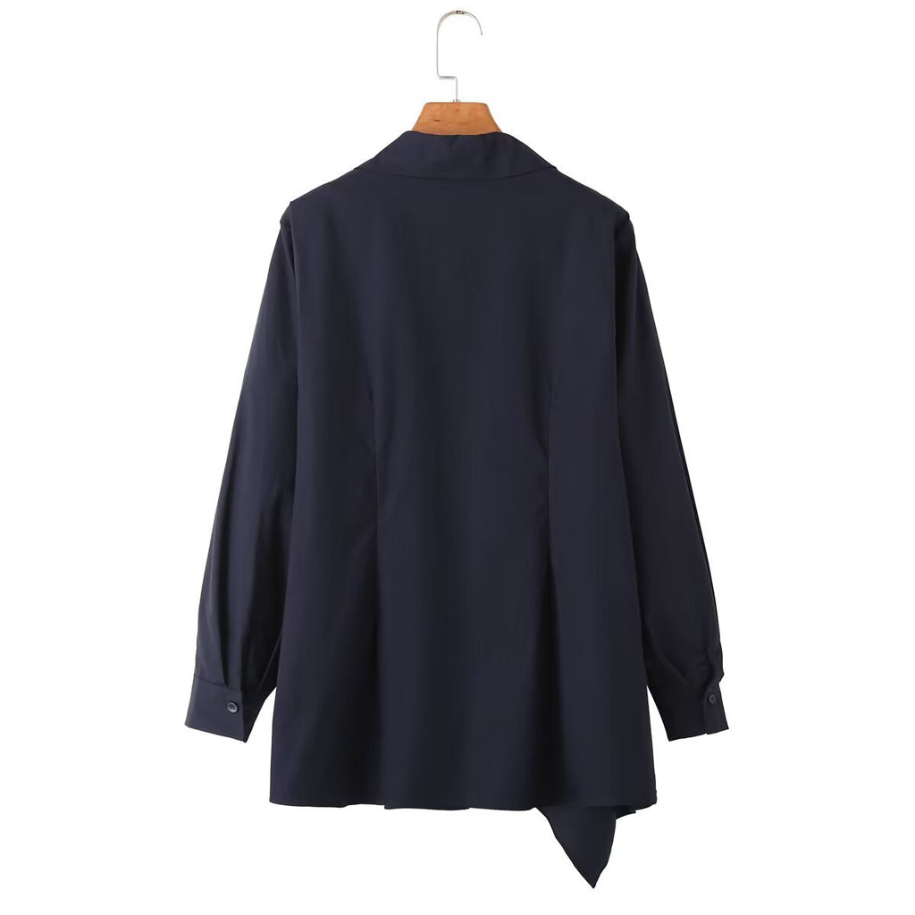 Double breasted poplin shirt+wide leg pants set