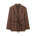 Belted Loose Casual Suit Jacket  Pants Set for Women
